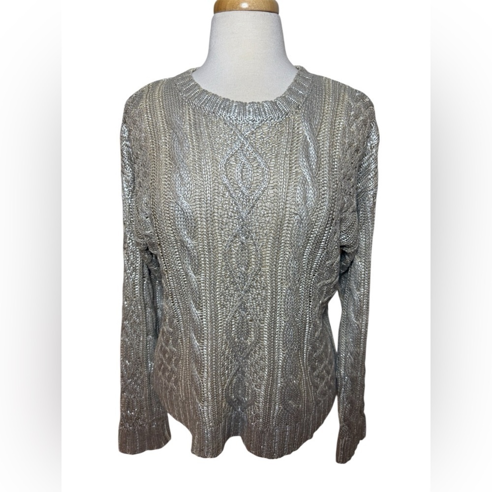 Lucy Paris Metallic Gold Cable Knit SweaterSize Large